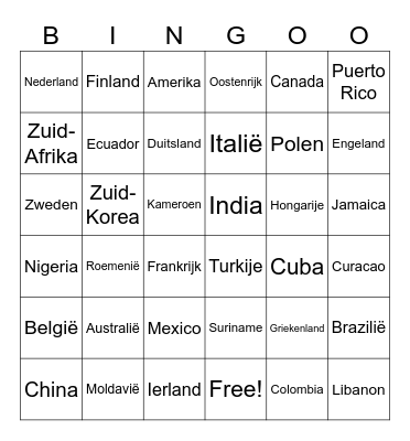 Gabberwijfies landen Bingo Card