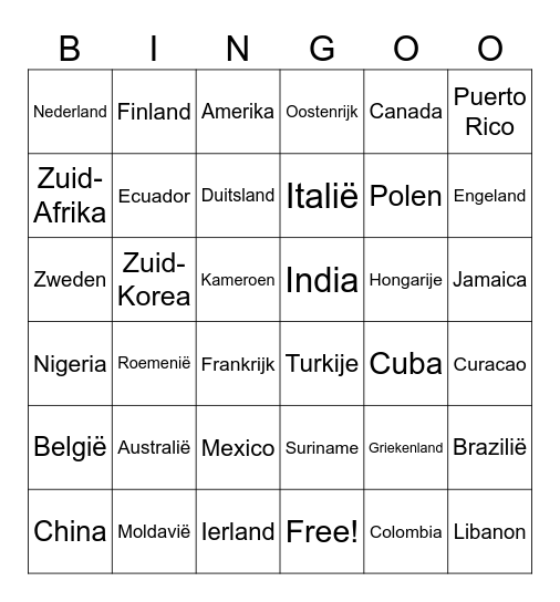 Gabberwijfies landen Bingo Card