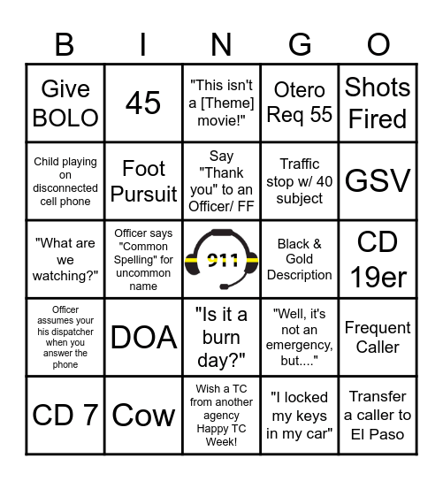 National Public Safety Telecommunicator Week Bingo Card