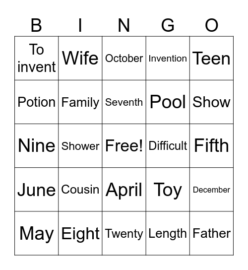 Untitled Bingo Card