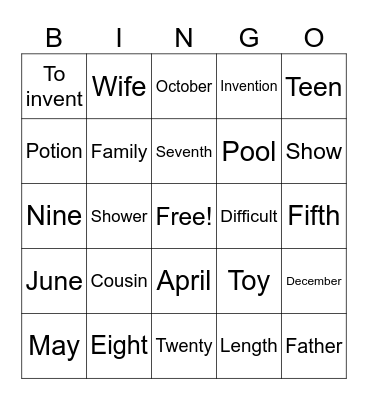 Untitled Bingo Card