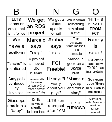 FCI Bingo Card