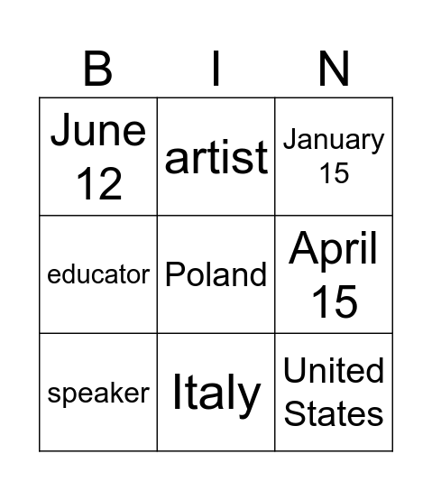 Untitled Bingo Card