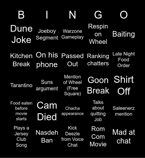 BrodySmokez Bingo Card Bingo Card