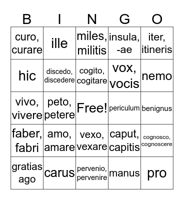 Latin vocabulary  Bingo Card