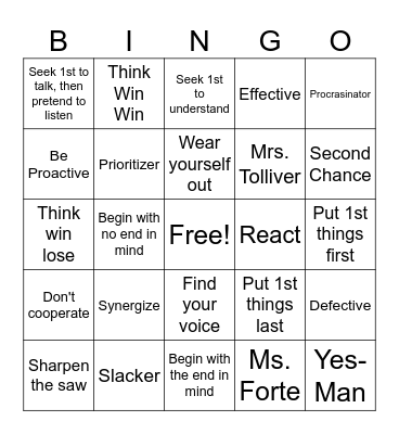 7 HABITS OF HIGHLY EFFECTIVE TEENS Bingo Card