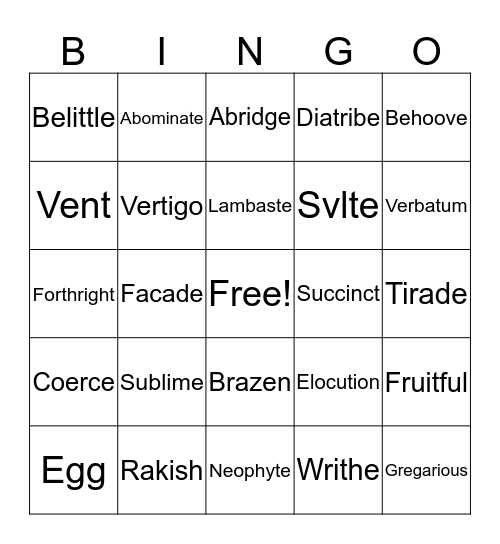 Vocab Bingo Card