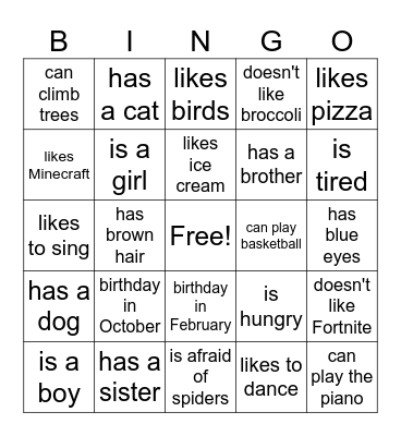 Find someone who Bingo Card