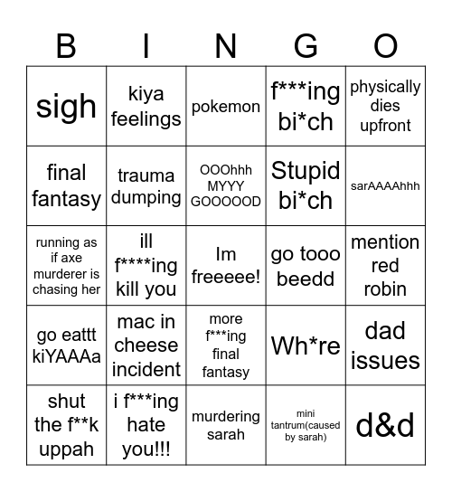 Eveeee Bingo Card