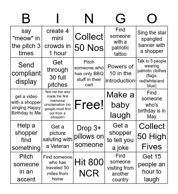 Memorial Day/Shari's bday Weekend BINGO Card