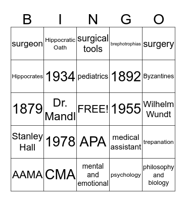 Medical Careers Bingo Card