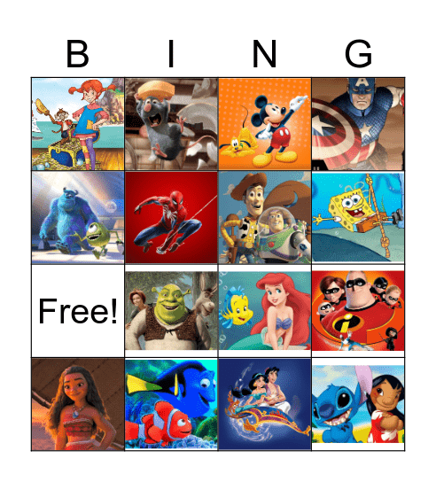 Kids Movie Bingo! Bingo Card