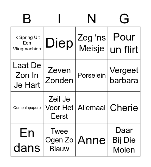 Muziekbingo Card