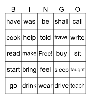 Verbs Bingo Card