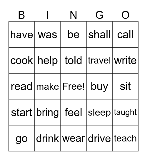 Verbs Bingo Card