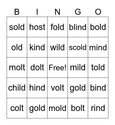 Wild Old Words Bingo Card
