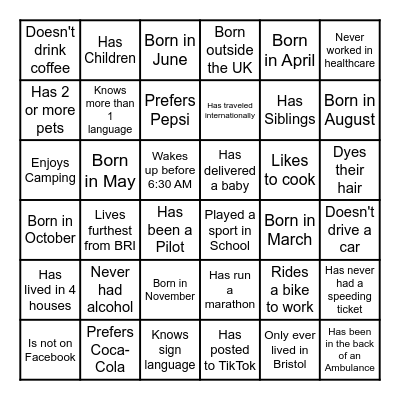 Coworker Team Building Bingo Card