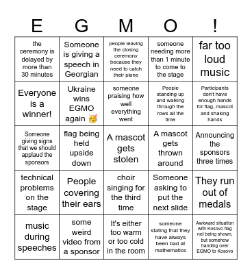 Closing Ceremony Bingo Card