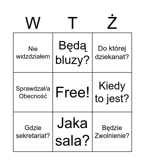 Semestralne Bingo Card