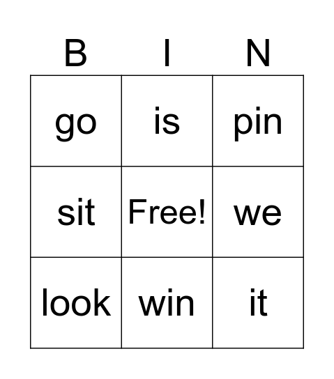 Word Study Bingo Card
