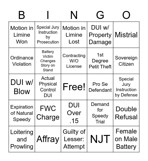 MM Trial Bingo Card