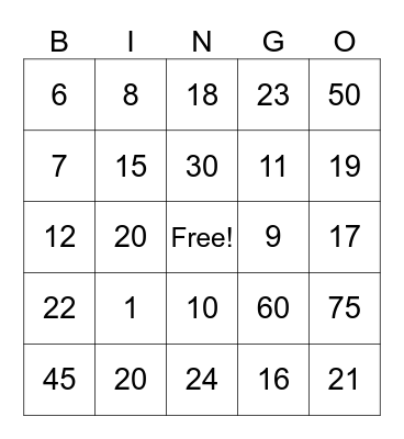 INDIGO PUB AND GRILL Bingo Card