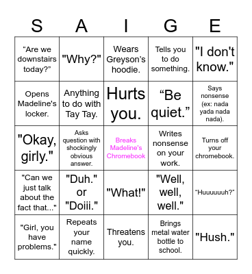 Saige's Phrases Bingo Card