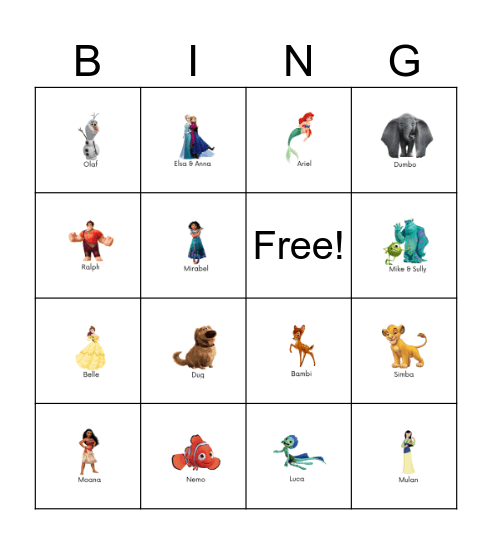 Disney Bingo Card