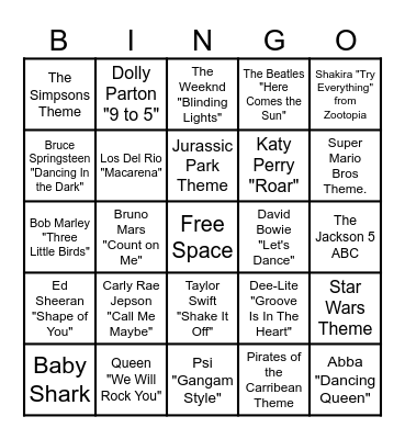 MUSIC! MUSIC! MUSIC! Bingo Card