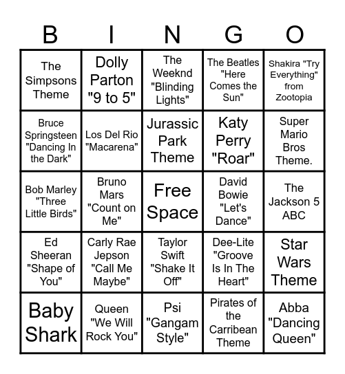 MUSIC! MUSIC! MUSIC! Bingo Card