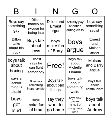 Boy Bingo Card