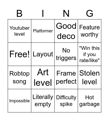 Recent tab bingo (Geometry Dash) Bingo Card