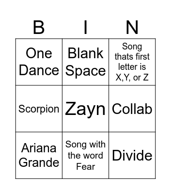 Pandora Bingo Card