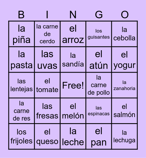 Food Bingo - SP2 / U4 Bingo Card