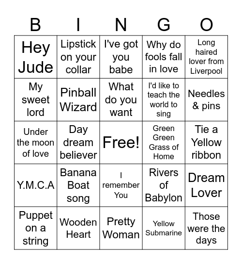 "We Love Music" Bingo Card