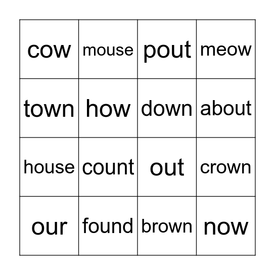 -ou -ow Bingo Card