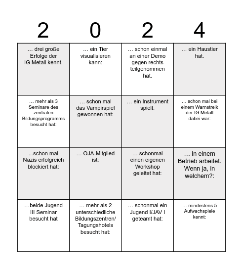 Jugendbildungskongress Bingo Card