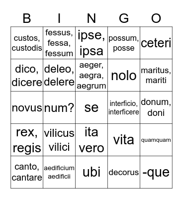 Latin Vocabulary 2 Bingo Card