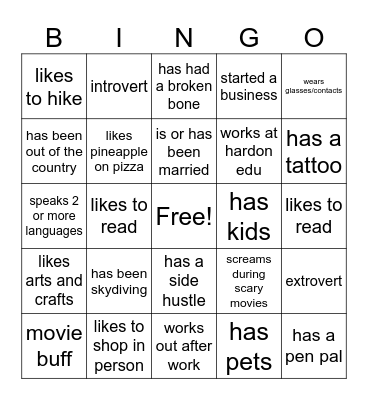 Icebreaker Bingo Card