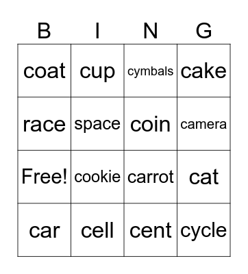 Two Sounds of C - /s/ and /k/ Bingo Card