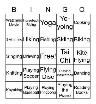 My hobby is... Bingo Card
