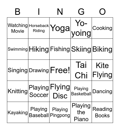 My hobby is... Bingo Card