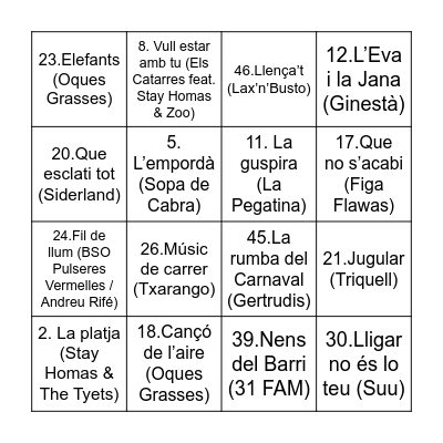 Quinto musical Bingo Card