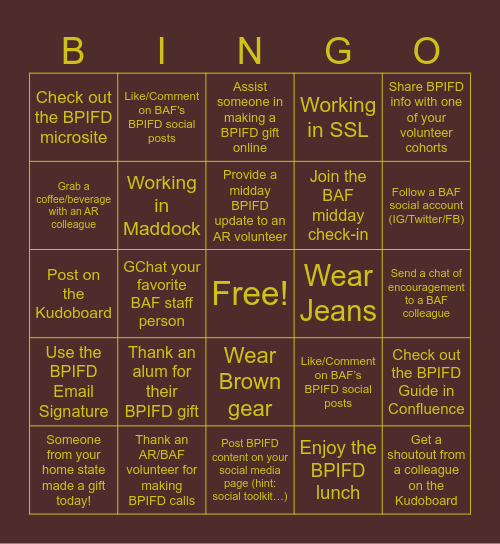 Brunonians Pay It Forward Day 2024! Bingo Card