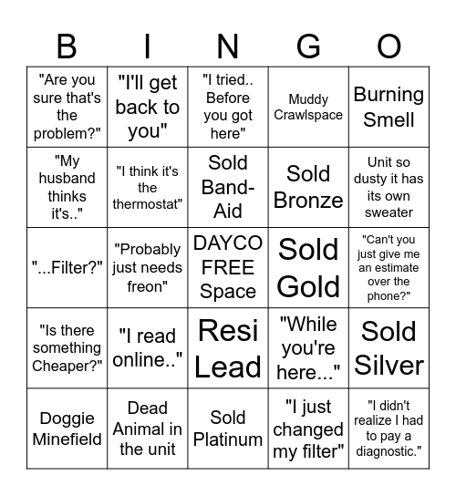 HVAC Bingo Card