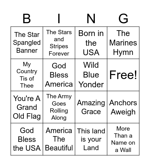 Stars and Strips Bingo Card