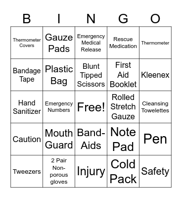First Aid Bingo Card