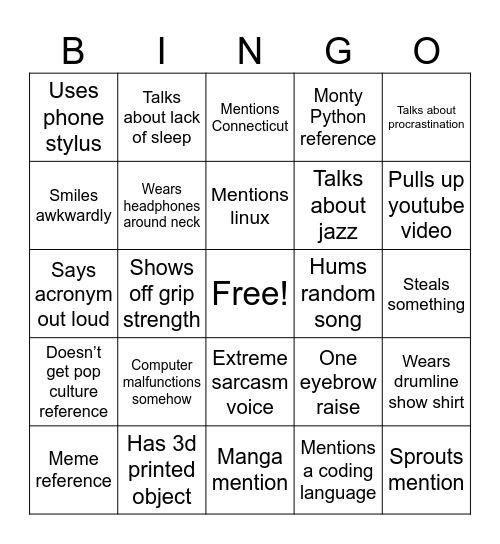 Stefango Bingo Card