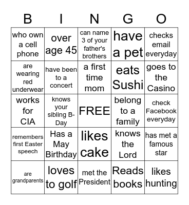 Human Bingo Card