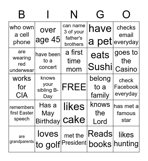 Human Bingo Card